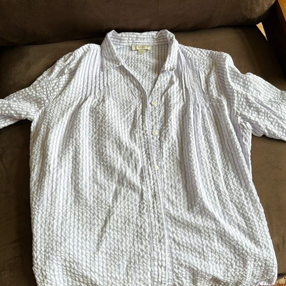 Apple seeds, petite, purple, and white three-quarter sleeve 100% cotton pajamas